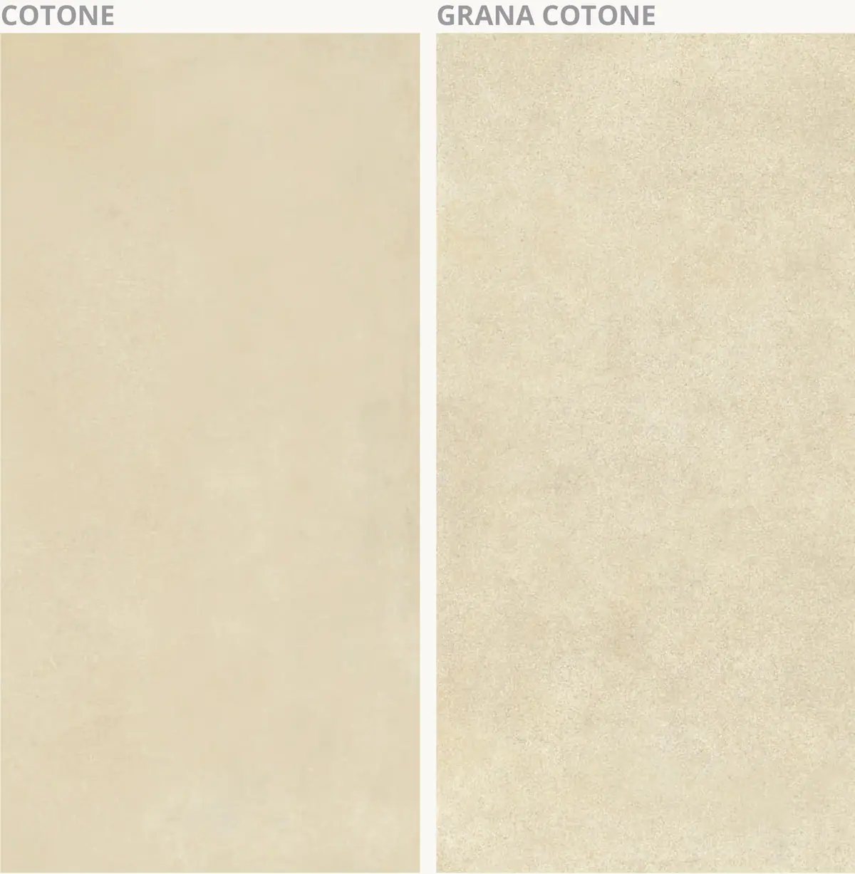 Dos muestras de porcelánico color crema claro, una lisa y otra con textura granulada