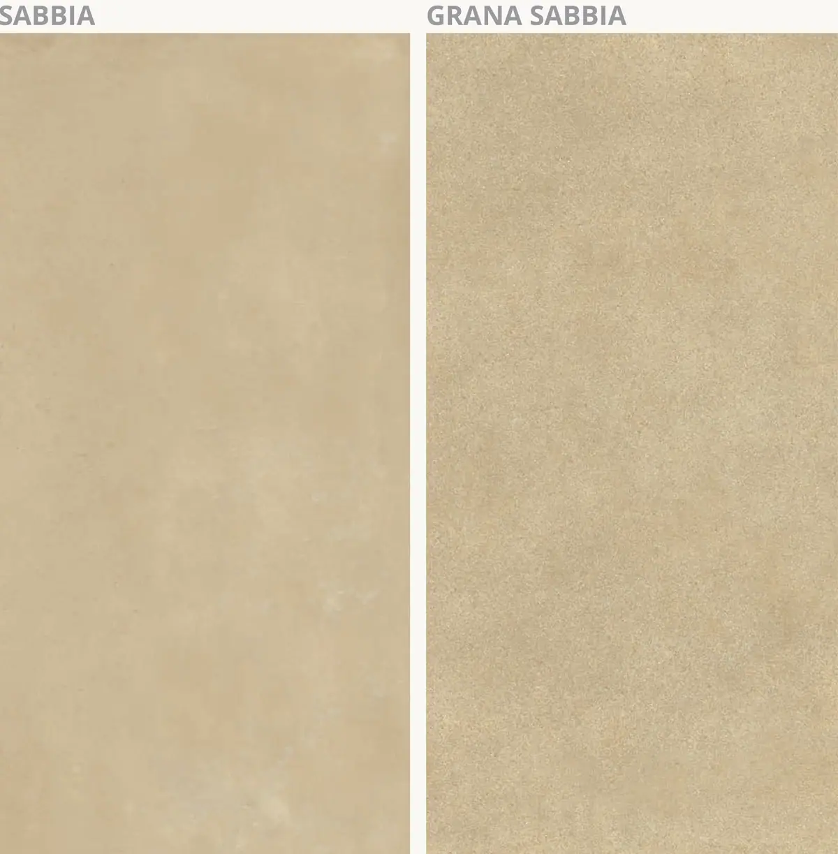 Dos muestras de porcelánico color arena, una lisa y otra con textura granulada