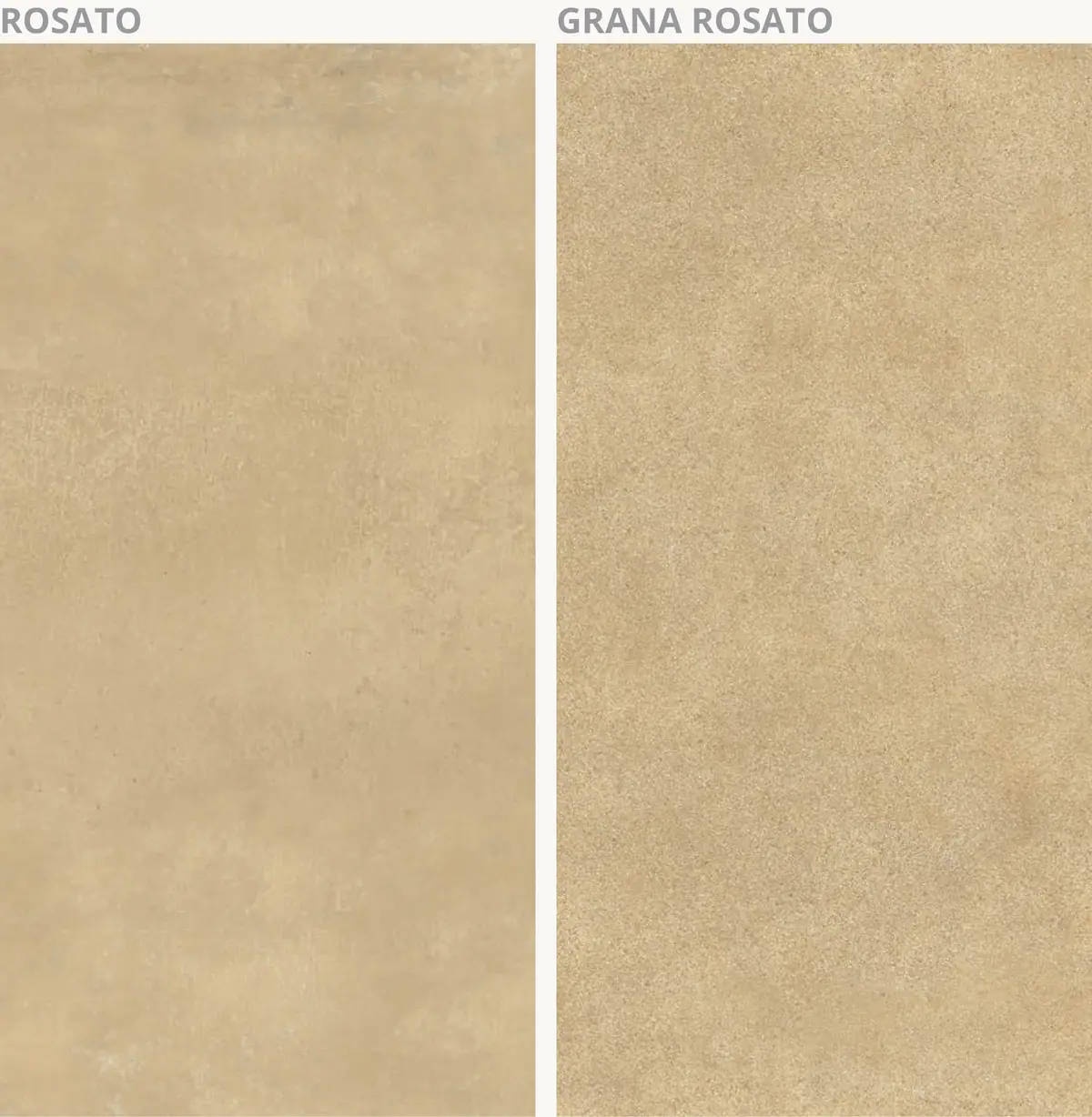 Dos muestras de porcelánico beige rosado, una lisa y otra con textura granulada