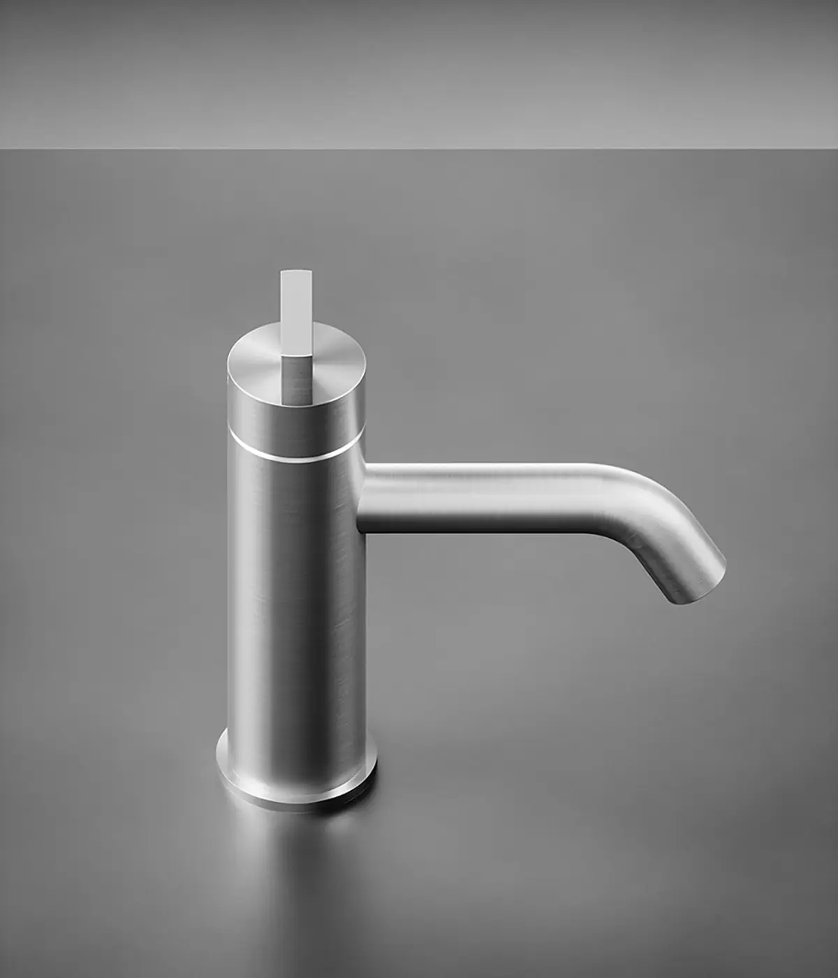 Mezclador de lavabo de acero inoxidable cepillado, con cuerpo cilíndrico y caño curvo