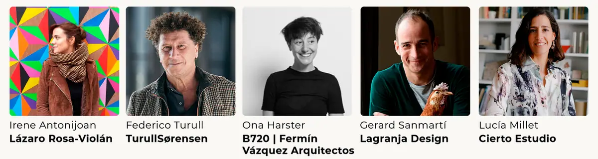 Retratos de Irene Antonijoan, Federico Turull, Ona Harster, Gerard Sanmartí y Lucía Millet con el nombre de su estudio