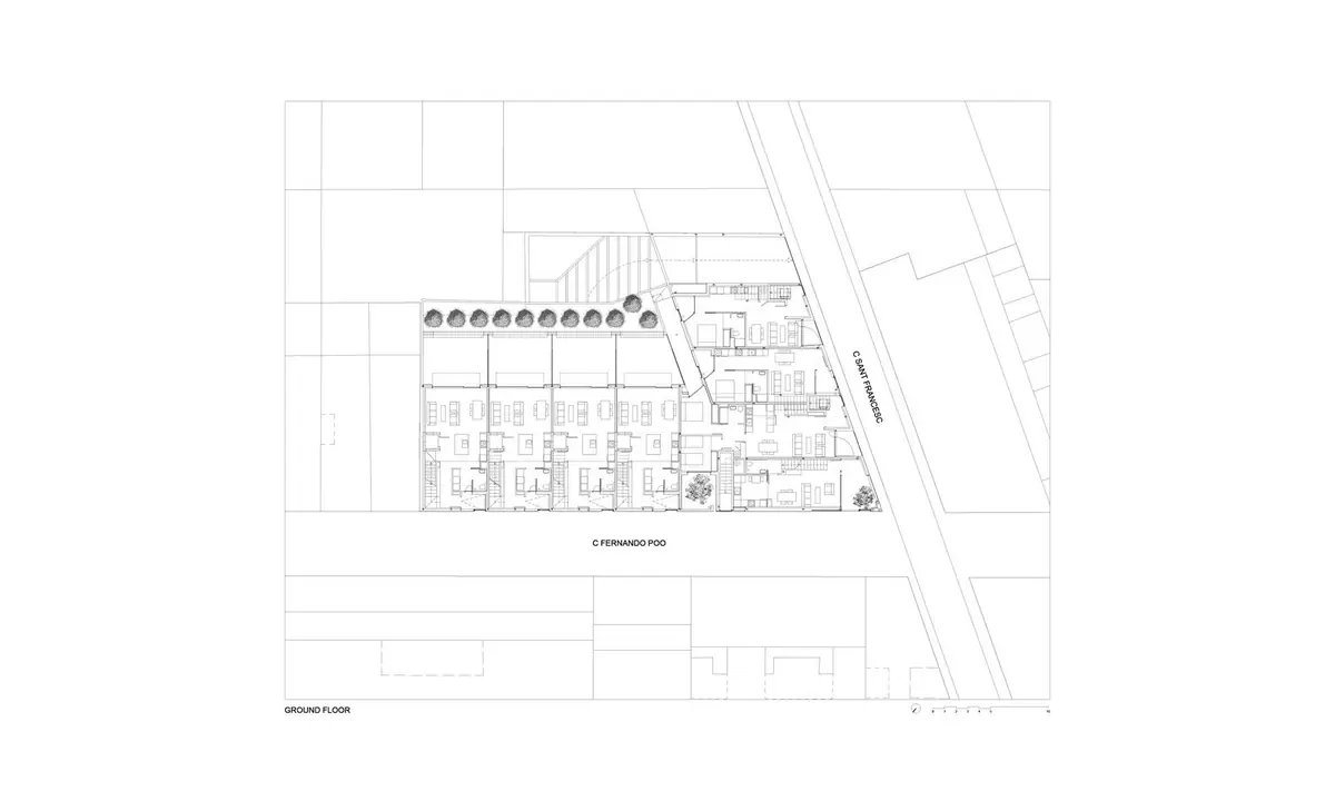Plano de planta baja del conjunto entre las calles Fernando Poo y Sant Francesc